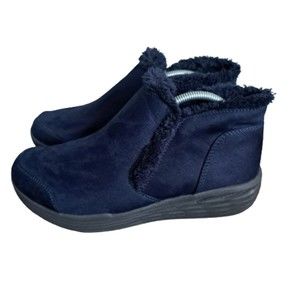 Ryka Womens Size 8 M Winter Ankle Booties Blue Faux Suede Faux Fur Slip On Boots
